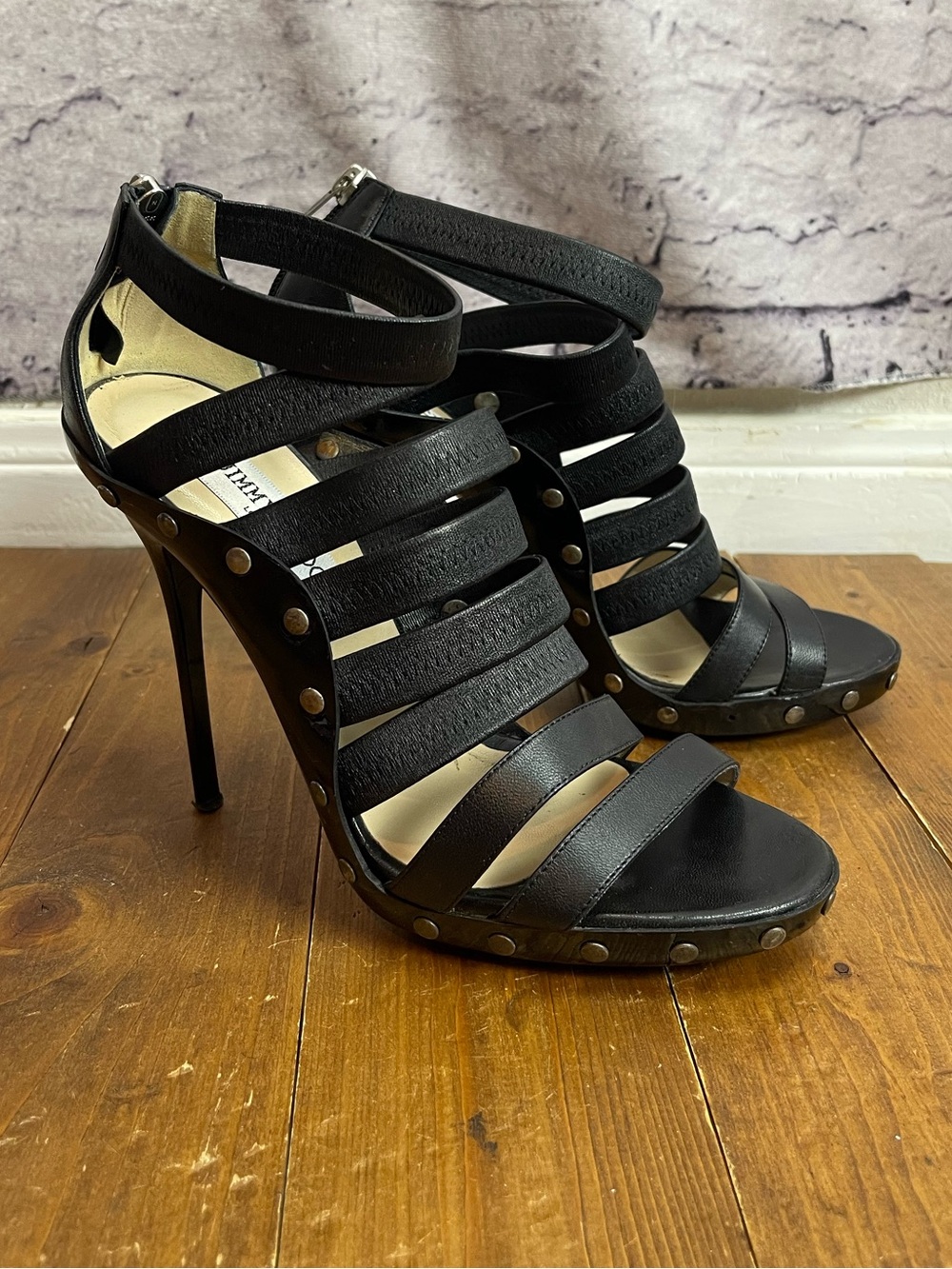 Jimmy Choo black strappy gladiator stilettos size 39.5